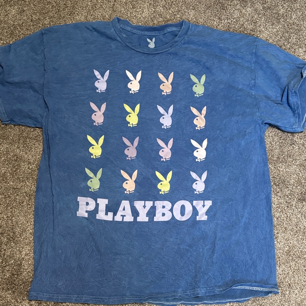 Playboy Multicolor Bunny Blue Tee